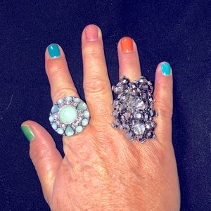 Fun Blue Fashion Statement Ring and Black Statement Ring Bundle One Size